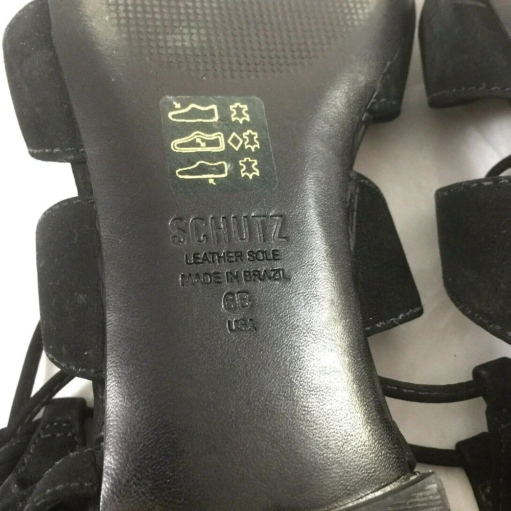 Schutz Erlina Flat Gladiator Sandal Black Nubuck 6